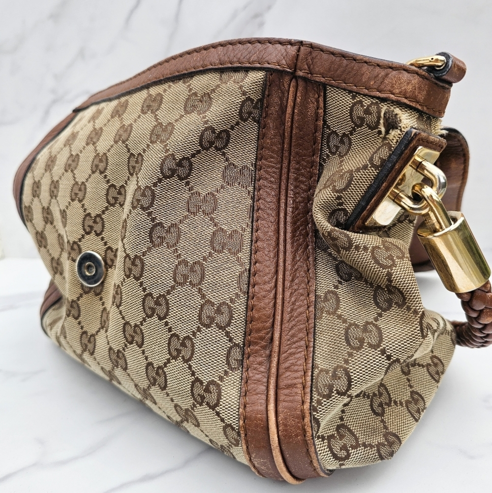 GUCCI Bella Canvas Hobo Bag With Leather Trim & Braided Strap - Picture 10 of 16